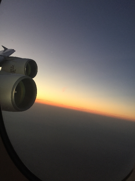 Anflug auf den Dubai International Airport im Morgengrauen